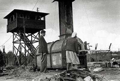 Bergen-Belsen, das Krematorium, wo Tausende von Gefangenen verbrannt wurden. Es arbeitete von Februar bis April 1945 Ta-stock-photo
