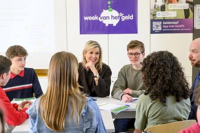 Queen Máxima at money lessons in the context of Money Week 2025, HAARLEM, The Netherlands-stock-foto