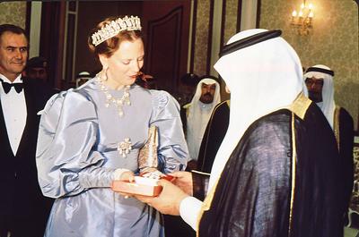 Danish queen margrethe II angift echange in saudi arabia .-stock-photo