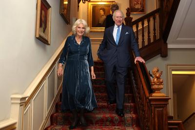 King Charles and  Queen Camilla at Clarence House reception-stock-photo