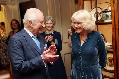 King Charles and  Queen Camilla at Clarence House reception-stock-photo