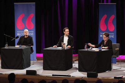 Christian Berkel, Jo?l Dicker, Carine Debraband?re-stock-photo