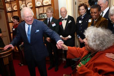 King Charles and  Queen Camilla at Clarence House reception-stock-photo