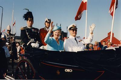Naestved/ Denmark_ 03 October 1991 / H.M.The Queen Margrethe II and Prince Henriknstared royl countrrytour on board the-stock-foto