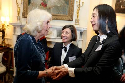 King Charles and  Queen Camilla at Clarence House reception-stock-photo
