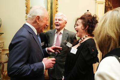 King Charles and  Queen Camilla at Clarence House reception-stock-photo