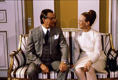 Copenhagen / Denmark, File hitorical images 14 March 1990 )_ H.M.The Queen Margrethe II and prince Henrik of Denmark me-stock-foto