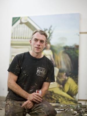 Maler Neo Rauch in seinem Atelier-stock-foto