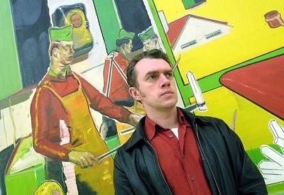 Maler Neo Rauch (GER) vor einem seiner Gem?lde im Haus der Kunst in Leipzig-stock-foto