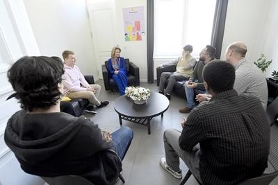 Queen Mathilde visits the Maison Auton'Home-stock-foto