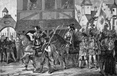 Deutscher Bauernkrieg, 1524-1526, Hans M?ller mit seinen Trabanten. Hans M?ller, genannt von Bulgenbach, (geboren im 15.-stock-foto