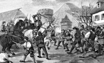 Deutscher Bauernkrieg, 1524-1526, ?berfall von Schladming / German Peasants War, 1524-1526, Raid of Schladming, Historis-stock-foto