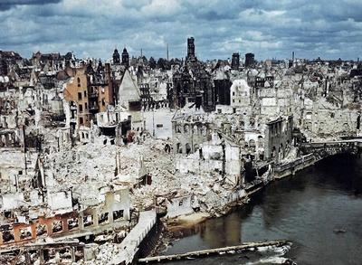 The bombed-out city of Nuremberg. June 1945. Nuremberg had been the host of huge Nazi Party conventions from 1927 to 193-stock-photo
