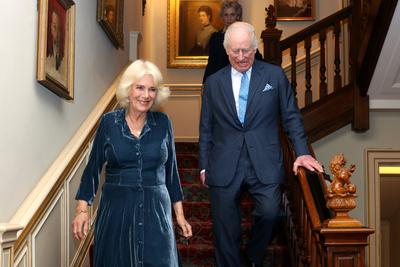 King Charles and  Queen Camilla at Clarence House reception-stock-photo
