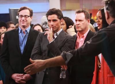 **FILE PHOTO** Dave Coulier Announces Cancer Battle On Live TV. NEW YORK, NY- JANUARY 29: Bob Saget, John Stamos, Dave C-stock-photo