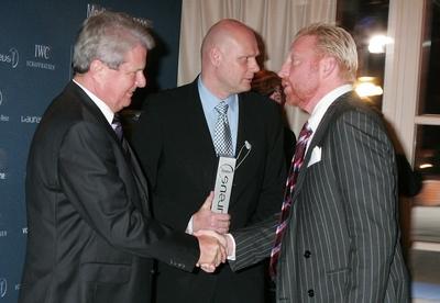 Laueus Medienpreis 2009 Preistraeger Dietmar Hopp mit Boris Becker bei der Verleihung des - Laureus Medienpreises 2009 --stock-photo