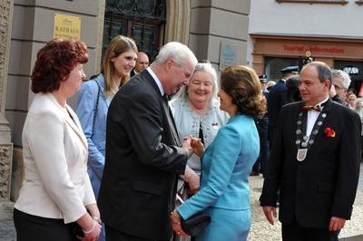 Gotha 07 04 2014 Schloss Friedenstein K?nigin Silvia aus Schweden zu Besuch in Gotha Anlass f?-stock-photo