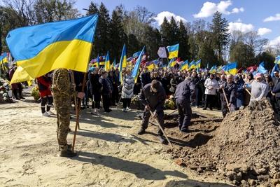 Burial site for fallen Ukrainian soldiers-stock-photo