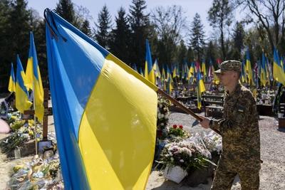 Burial site for fallen Ukrainian soldiers-stock-photo