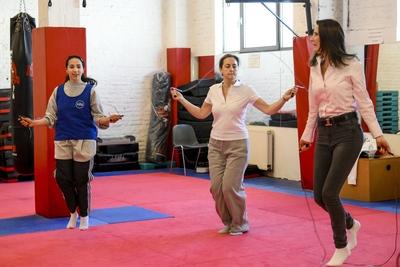 Princess Claire Visits Sport2be In Anderlecht-stock-foto