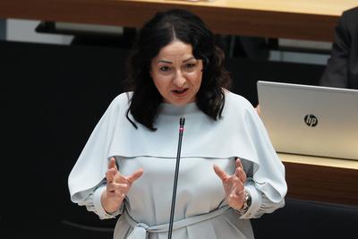 Senatorin f?r Gesundheit, Pflege und Gleichstellung Dilek Kalayci - Fragestunde waehrend der Plenarsitzung im Abgeordne-stock-foto