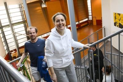 Princess Claire Visits Sport2be In Anderlecht-stock-foto