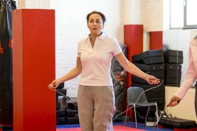 Princess Claire Visits Sport2be In Anderlecht-stock-foto