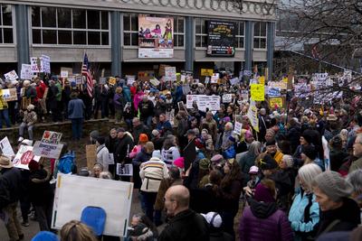 Mass Protest in Alaska Against Trump and Musk's Policies-stock-foto
