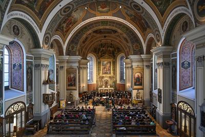 2022 - Konzert  des L'Orfeo Barockorchesters und des Collegium Vocale Salzburg (Johannes Passion - Johann Sebastian Bach), in der Stadtpfarrkirche St. Nikolaus in Bad Ischl, im Rahmen der Salzkammergut Festwochen Gmunden, am 06.04.25-stock-photo