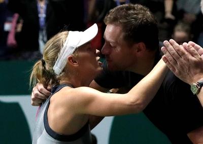 WTA Tour Finals Tennis - WTA Tour Finals - Singapore Indoor Stadium, Singapore - October 29, 2017 Denmark s Caroline Woz-stock-photo