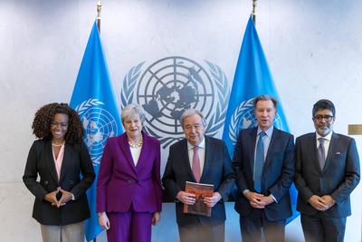 Secretary-General Antonio Guterres with The Rt. Hon. Baroness Theresa May, former Prime Minister of the United Kingdom o-stock-foto