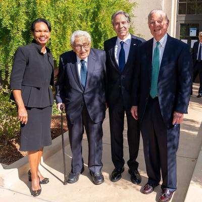 Secretary of State Antony J. Blinken attends a reception hosted by former Secretary of State Condoleezza Rice, also pict-stock-foto