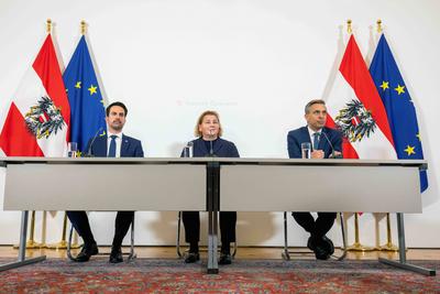 20250409 Pressebriefing vor und Pressefoyer nach der Regierungsklausur mit den Regierungsspitzen-stock-foto