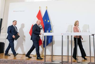 20250409 Pressebriefing vor und Pressefoyer nach der Regierungsklausur mit den Regierungsspitzen-stock-foto