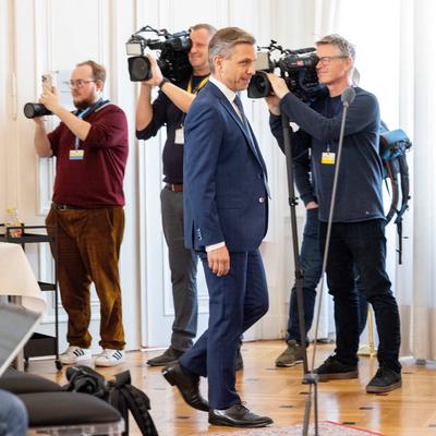 20250409 Pressebriefing vor und Pressefoyer nach der Regierungsklausur mit den Regierungsspitzen-stock-foto