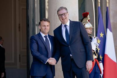 France s President meets Serbia s President at the Elysee Palace-stock-photo