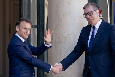 France s President meets Serbia s President at the Elysee Palace-stock-photo