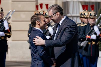 France s President meets Serbia s President at the Elysee Palace-stock-photo