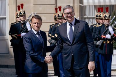 France s President meets Serbia s President at the Elysee Palace-stock-photo