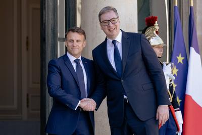France s President meets Serbia s President at the Elysee Palace-stock-photo