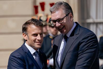 France s President meets Serbia s President at the Elysee Palace-stock-photo