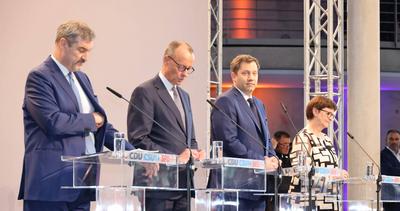 CDU CSU SPD KoalitionsPressekonferenz-stock-foto