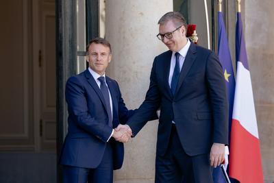 France s President meets Serbia s President at the Elysee Palace-stock-photo