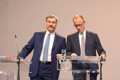 CDU CSU SPD KoalitionsPressekonferenz-stock-foto