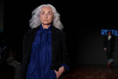 Model on the runway for Reptilia during the 59th edition of S?o Paulo Fashion Week,-stock-foto