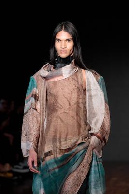 Model on the runway for Reptilia during the 59th edition of S?o Paulo Fashion Week,-stock-foto