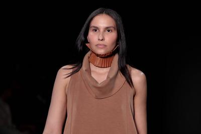 Model on the runway for Reptilia during the 59th edition of S?o Paulo Fashion Week,-stock-foto