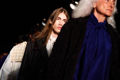 Model on the runway for Reptilia during the 59th edition of S?o Paulo Fashion Week,-stock-foto