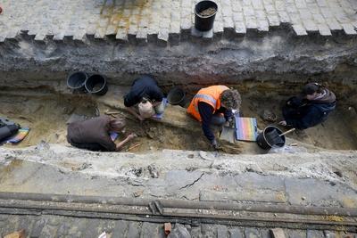 Unknown Medieval Cemetary Dig In Brussels-stock-photo