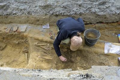 Unknown Medieval Cemetary Dig In Brussels-stock-photo